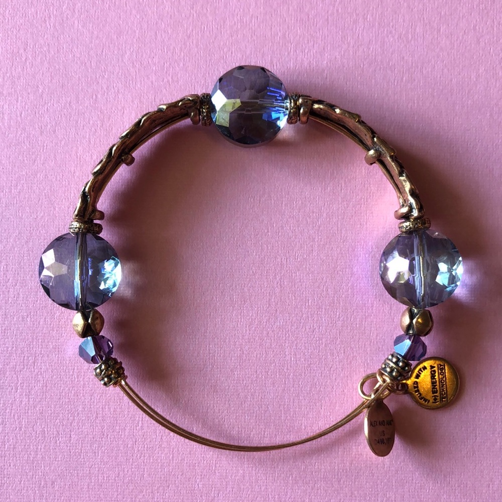 Alex and Ani - Gorgeous Blue/Purple/Green crystals & gold metal bracelet - EUC